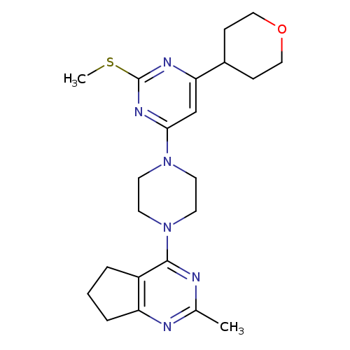 4-(4-{2-methyl-5H,6H,7H-cyclopenta[d]pyrimidin-4-yl}piperazin-1-yl)-2-(methylsulfanyl)-6-(oxan-4-yl)pyrimidine