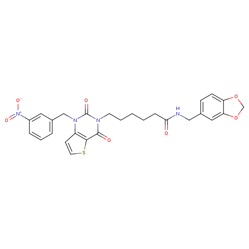 N-[(2H-1,3-benzodioxol-5-yl)methyl]-6-{1-[(3-nitrophenyl)methyl]-2,4-dioxo-1H,2H,3H,4H-thieno[3,2-d]pyrimidin-3-yl}hexanamide