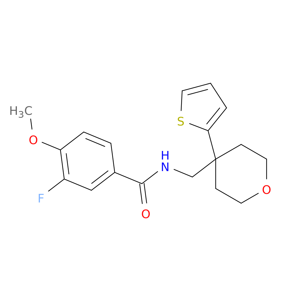 3-fluoro-4-methoxy-N-{[4-(thiophen-2-yl)oxan-4-yl]methyl}benzamide