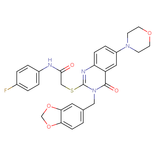 2-({3-[(2H-1,3-benzodioxol-5-yl)methyl]-6-(morpholin-4-yl)-4-oxo-3,4-dihydroquinazolin-2-yl}sulfanyl)-N-(4-fluorophenyl)acetamide