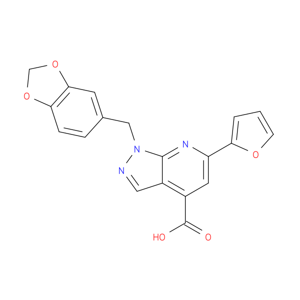 1-[(1,3-dioxaindan-5-yl)methyl]-6-(furan-2-yl)-1H-pyrazolo[3,4-b]pyridine-4-carboxylic acid