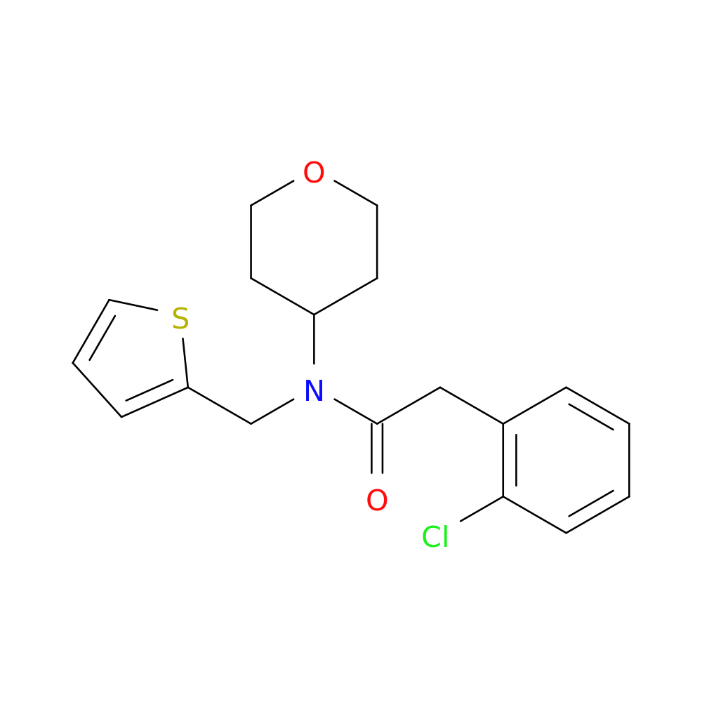 2-(2-chlorophenyl)-N-(oxan-4-yl)-N-[(thiophen-2-yl)methyl]acetamide