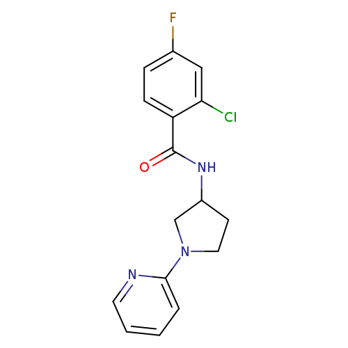 2-chloro-4-fluoro-N-[1-(pyridin-2-yl)pyrrolidin-3-yl]benzamide