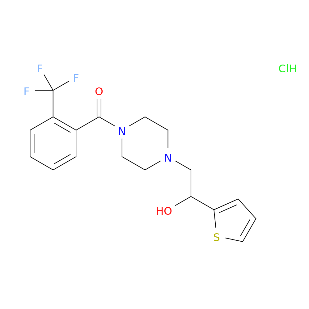 1-(thiophen-2-yl)-2-{4-[2-(trifluoromethyl)benzoyl]piperazin-1-yl}ethan-1-ol hydrochloride
