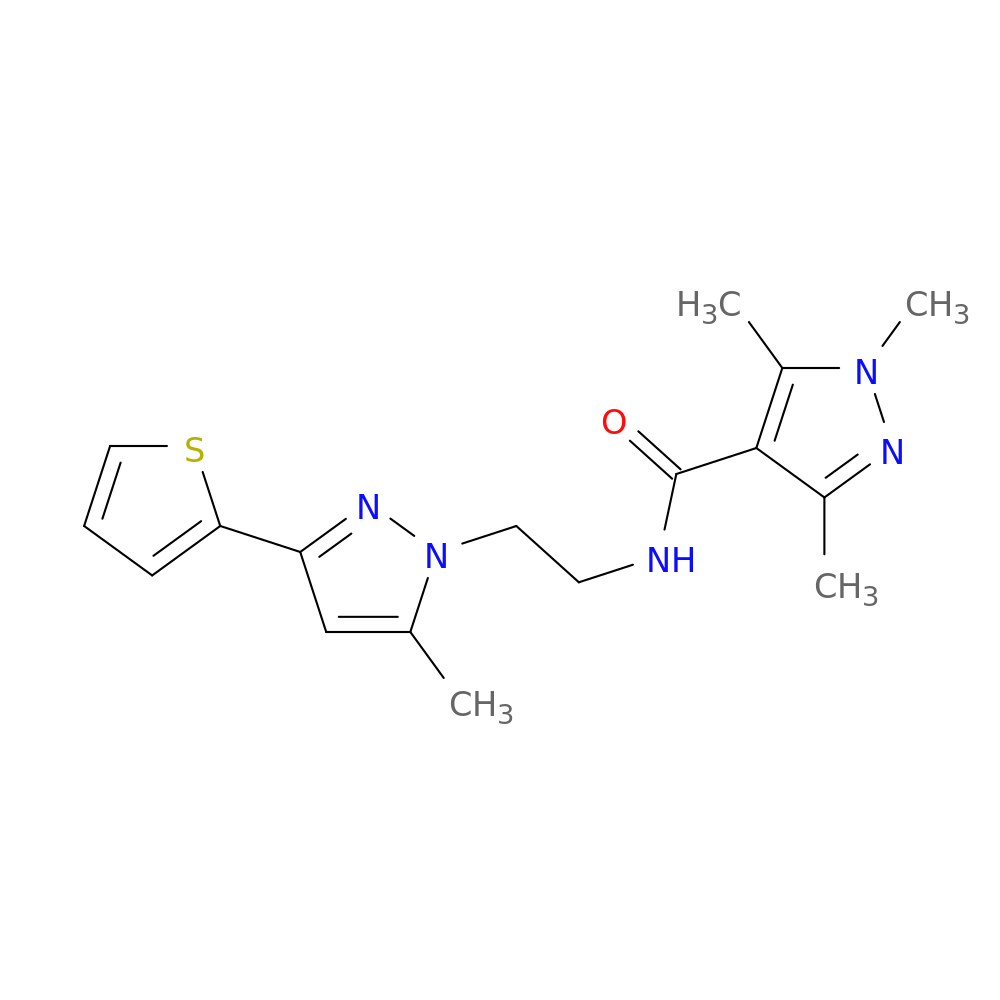 1,3,5-trimethyl-N-{2-[5-methyl-3-(thiophen-2-yl)-1H-pyrazol-1-yl]ethyl}-1H-pyrazole-4-carboxamide
