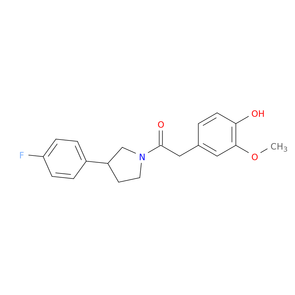 1-[3-(4-fluorophenyl)pyrrolidin-1-yl]-2-(4-hydroxy-3-methoxyphenyl)ethan-1-one