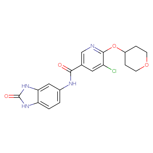 5-chloro-6-(oxan-4-yloxy)-N-(2-oxo-2,3-dihydro-1H-1,3-benzodiazol-5-yl)pyridine-3-carboxamide