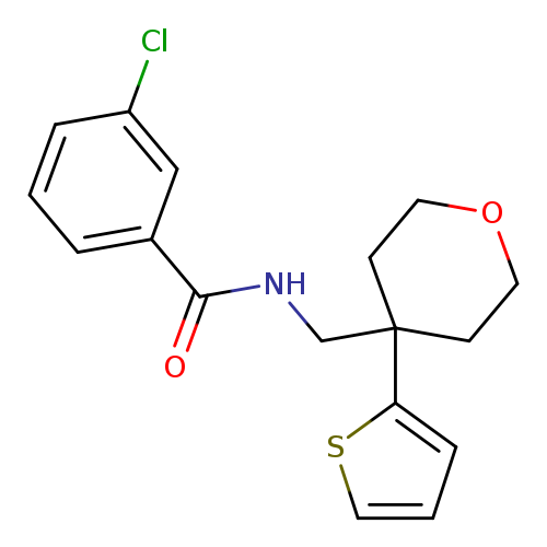 3-chloro-N-{[4-(thiophen-2-yl)oxan-4-yl]methyl}benzamide