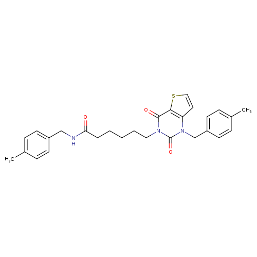 N-[(4-methylphenyl)methyl]-6-{1-[(4-methylphenyl)methyl]-2,4-dioxo-1H,2H,3H,4H-thieno[3,2-d]pyrimidin-3-yl}hexanamide