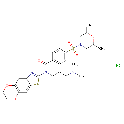 N-[3-(dimethylamino)propyl]-4-[(2,6-dimethylmorpholin-4-yl)sulfonyl]-N-{10,13-dioxa-4-thia-6-azatricyclo[7.4.0.0^{3,7}]trideca-1,3(7),5,8-tetraen-5-yl}benzamide hydrochloride