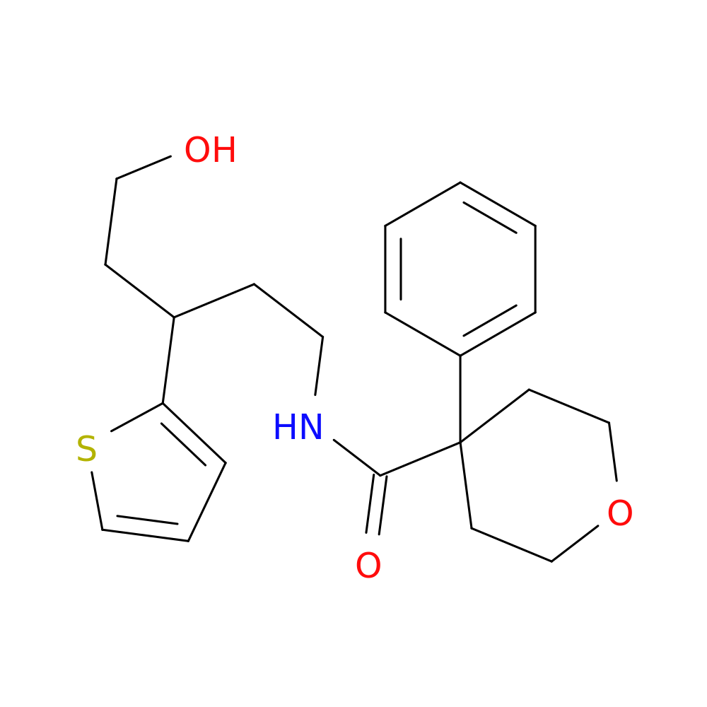 N-[5-hydroxy-3-(thiophen-2-yl)pentyl]-4-phenyloxane-4-carboxamide