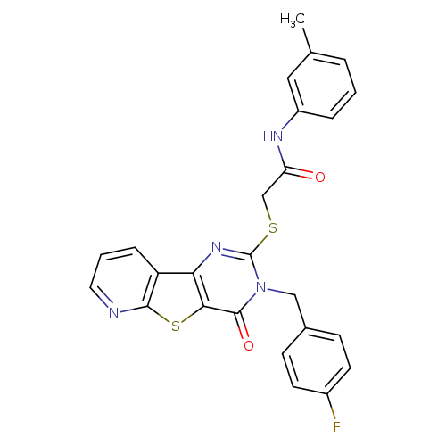 2-({5-[(4-fluorophenyl)methyl]-6-oxo-8-thia-3,5,10-triazatricyclo[7.4.0.0^{2,7}]trideca-1(9),2(7),3,10,12-pentaen-4-yl}sulfanyl)-N-(3-methylphenyl)acetamide