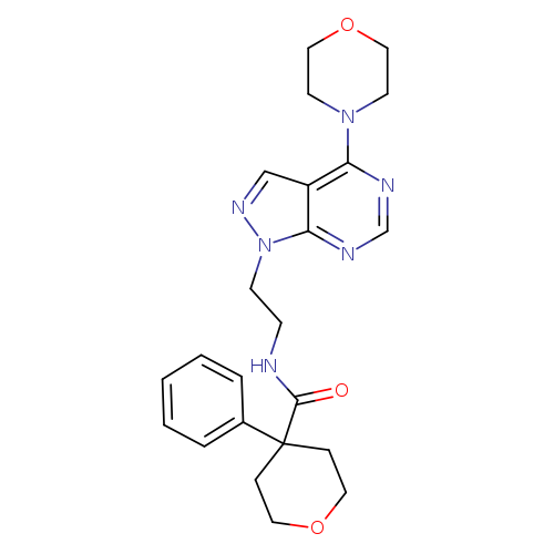 N-{2-[4-(morpholin-4-yl)-1H-pyrazolo[3,4-d]pyrimidin-1-yl]ethyl}-4-phenyloxane-4-carboxamide