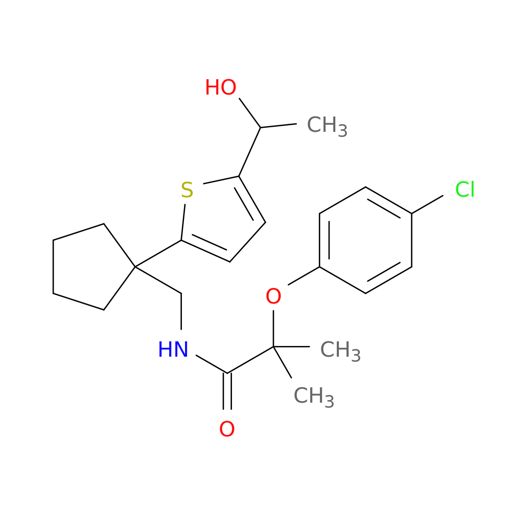 2-(4-chlorophenoxy)-N-({1-[5-(1-hydroxyethyl)thiophen-2-yl]cyclopentyl}methyl)-2-methylpropanamide