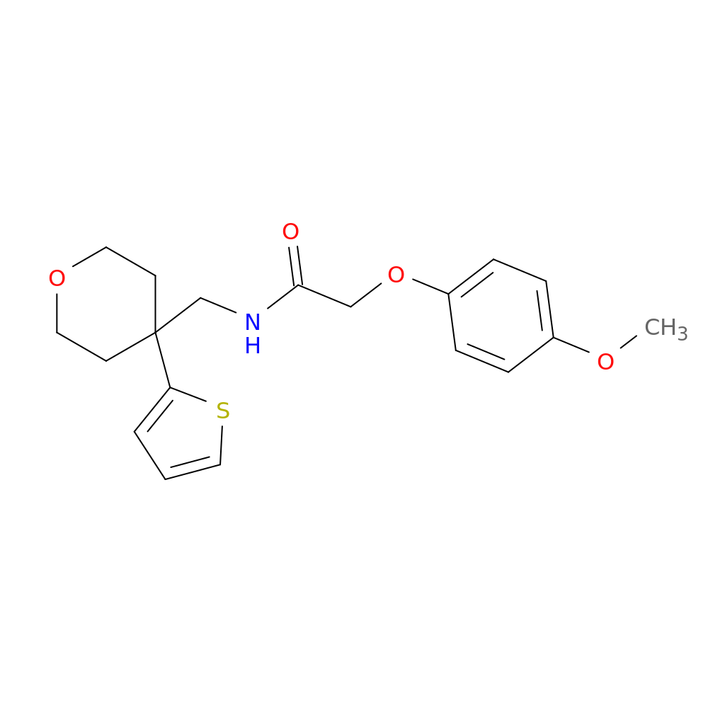 2-(4-methoxyphenoxy)-N-{[4-(thiophen-2-yl)oxan-4-yl]methyl}acetamide