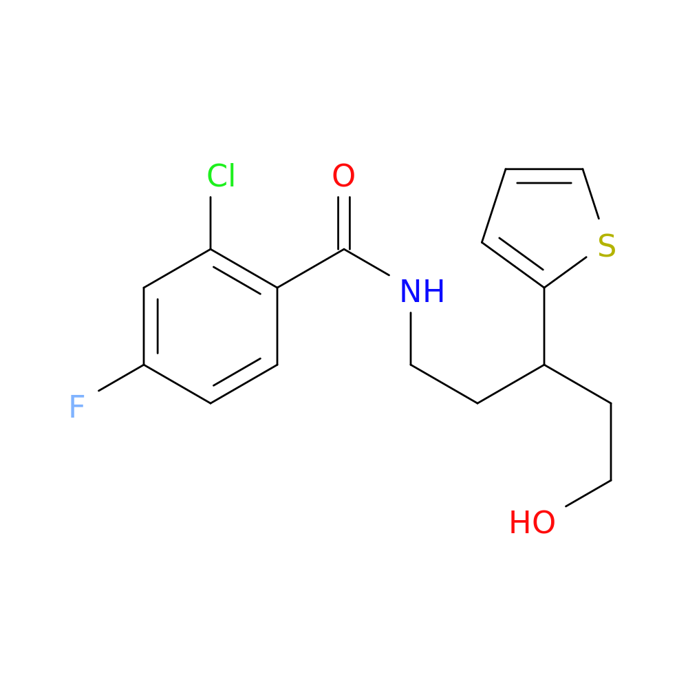 2-chloro-4-fluoro-N-[5-hydroxy-3-(thiophen-2-yl)pentyl]benzamide