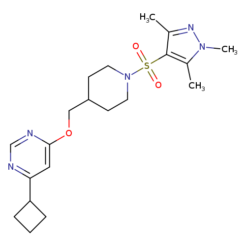 4-cyclobutyl-6-({1-[(1,3,5-trimethyl-1H-pyrazol-4-yl)sulfonyl]piperidin-4-yl}methoxy)pyrimidine