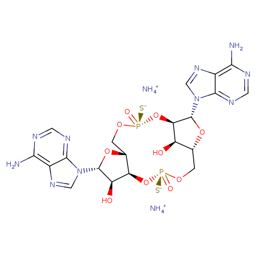 Adenosine, [P(R)]-5'-O-[(R)-hydroxymercaptophosphinyl]-P-thioadenylyl-(2'→5')-, cyclic nucleotide, ammonium salt (1:2)