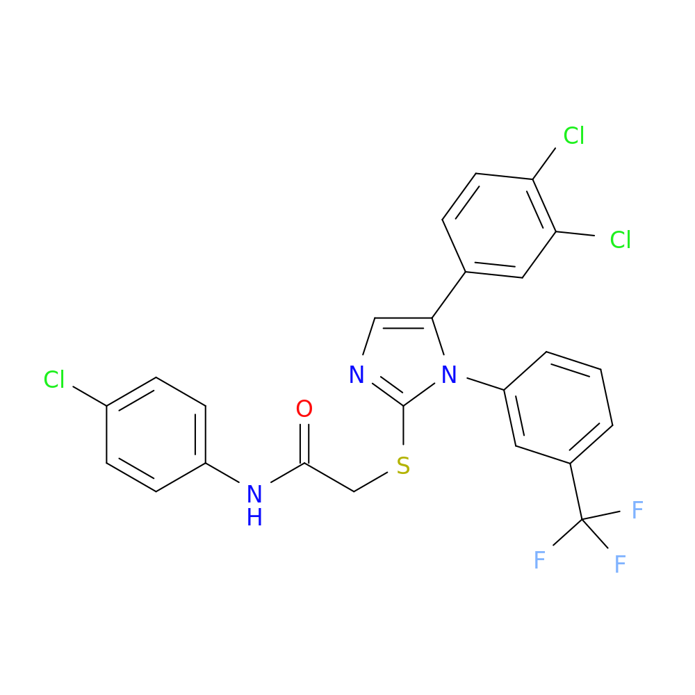 N-(4-chlorophenyl)-2-{[5-(3,4-dichlorophenyl)-1-[3-(trifluoromethyl)phenyl]-1H-imidazol-2-yl]sulfanyl}acetamide