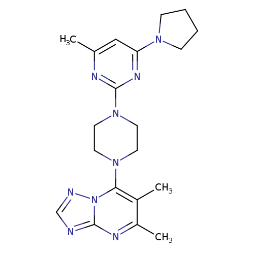 2-(4-{5,6-dimethyl-[1,2,4]triazolo[1,5-a]pyrimidin-7-yl}piperazin-1-yl)-4-methyl-6-(pyrrolidin-1-yl)pyrimidine