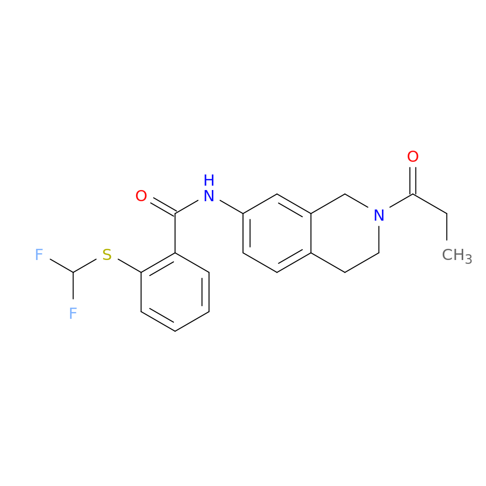 2-[(difluoromethyl)sulfanyl]-N-(2-propanoyl-1,2,3,4-tetrahydroisoquinolin-7-yl)benzamide