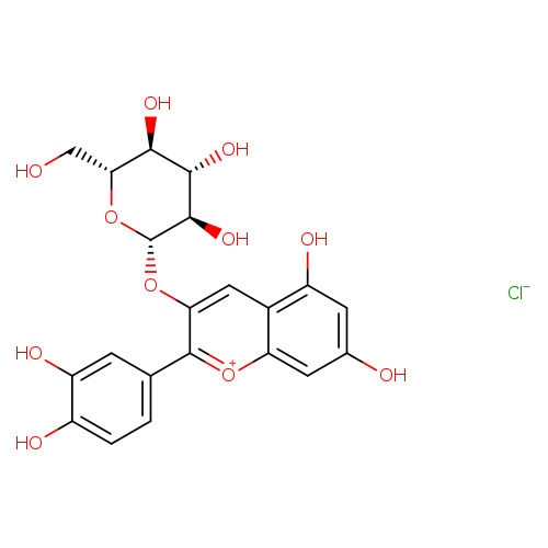 1-​Benzopyrylium, 2-​(3,​4-​dihydroxyphenyl)​-​3-​(β-​D-​glucopyranosyloxy)​-​5,​7-​dihydroxy-​, chloride (1:1)