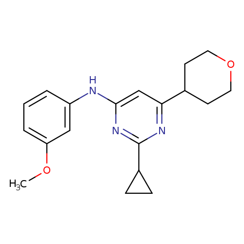 2-cyclopropyl-N-(3-methoxyphenyl)-6-(oxan-4-yl)pyrimidin-4-amine