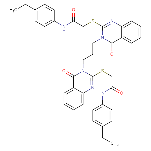 N-(4-ethylphenyl)-2-[(3-{3-[2-({[(4-ethylphenyl)carbamoyl]methyl}sulfanyl)-4-oxo-3,4-dihydroquinazolin-3-yl]propyl}-4-oxo-3,4-dihydroquinazolin-2-yl)sulfanyl]acetamide