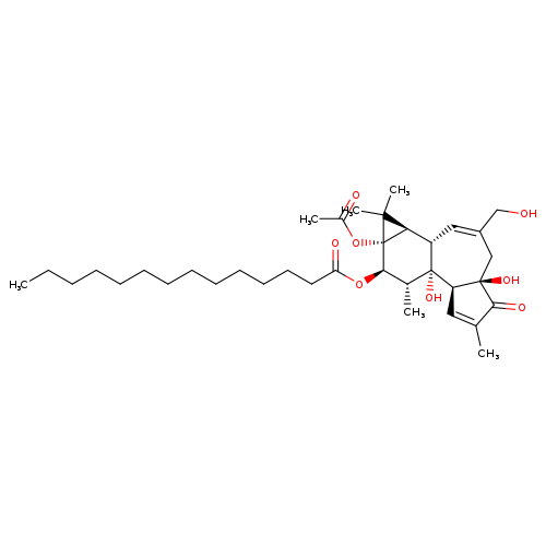 Tetradecanoic acid, (1aR,​1bS,​4aR,​7aS,​7bS,​8R,​9R,​9aS)​-​9a-​(acetyloxy)​-​1a,​1b,​4,​4a,​5,​7a,​7b,​8,​9,​9a-​decahydro-​4a,​7b-​dihydroxy-​3-​(hydroxymethyl)​-​1,​1,​6,​8-​tetramethyl-​5-​oxo-​1H-​cyclopropa[3,​4]​benz[1,​2-​e]​azulen-​9-​yl ester