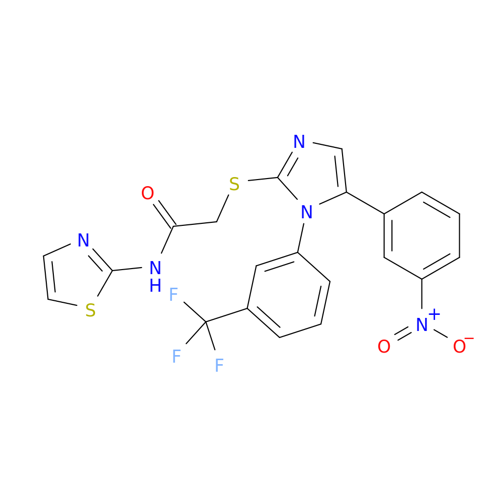 2-{[5-(3-nitrophenyl)-1-[3-(trifluoromethyl)phenyl]-1H-imidazol-2-yl]sulfanyl}-N-(1,3-thiazol-2-yl)acetamide
