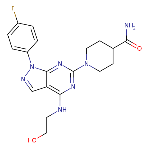 1-[1-(4-fluorophenyl)-4-[(2-hydroxyethyl)amino]-1H-pyrazolo[3,4-d]pyrimidin-6-yl]piperidine-4-carboxamide