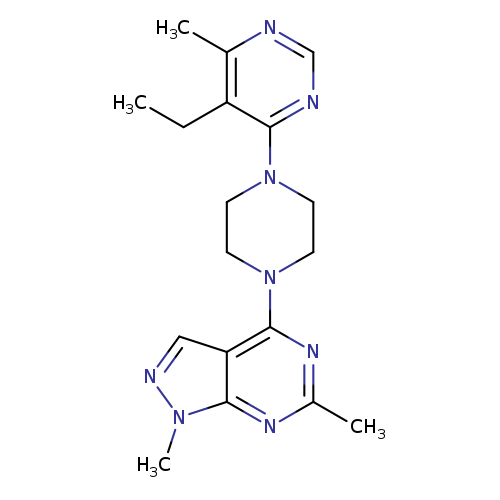 4-(4-{1,6-dimethyl-1H-pyrazolo[3,4-d]pyrimidin-4-yl}piperazin-1-yl)-5-ethyl-6-methylpyrimidine