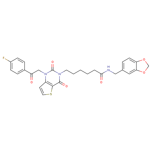 N-[(2H-1,3-benzodioxol-5-yl)methyl]-6-{1-[2-(4-fluorophenyl)-2-oxoethyl]-2,4-dioxo-1H,2H,3H,4H-thieno[3,2-d]pyrimidin-3-yl}hexanamide