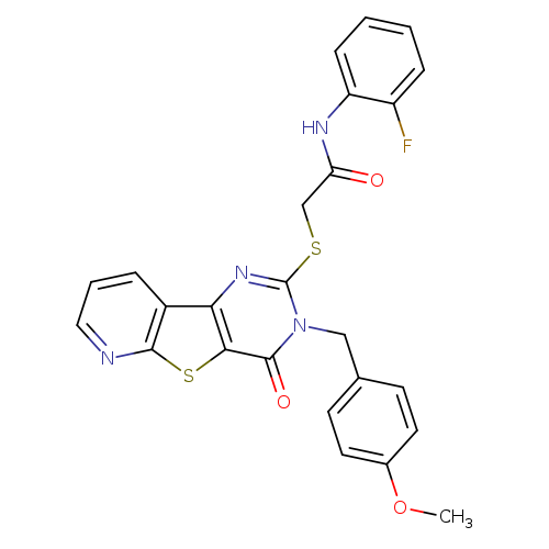 N-(2-fluorophenyl)-2-({5-[(4-methoxyphenyl)methyl]-6-oxo-8-thia-3,5,10-triazatricyclo[7.4.0.0^{2,7}]trideca-1(9),2(7),3,10,12-pentaen-4-yl}sulfanyl)acetamide