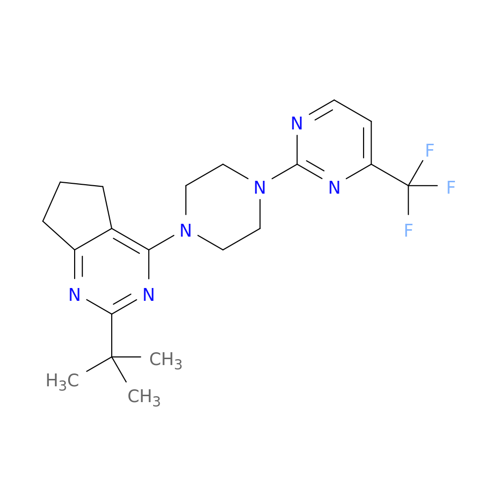 2-(4-{2-tert-butyl-5H,6H,7H-cyclopenta[d]pyrimidin-4-yl}piperazin-1-yl)-4-(trifluoromethyl)pyrimidine