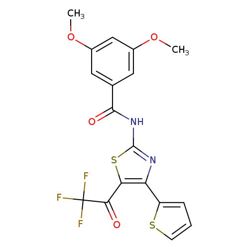 3,5-dimethoxy-N-[4-(thiophen-2-yl)-5-(2,2,2-trifluoroacetyl)-1,3-thiazol-2-yl]benzamide