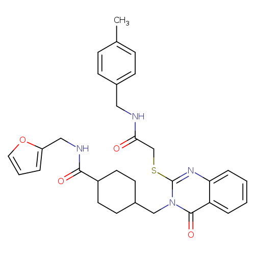 N-[(furan-2-yl)methyl]-4-({2-[({[(4-methylphenyl)methyl]carbamoyl}methyl)sulfanyl]-4-oxo-3,4-dihydroquinazolin-3-yl}methyl)cyclohexane-1-carboxamide