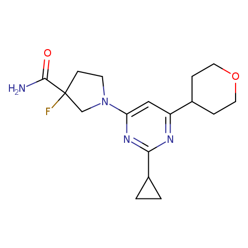 1-[2-cyclopropyl-6-(oxan-4-yl)pyrimidin-4-yl]-3-fluoropyrrolidine-3-carboxamide