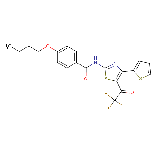 4-butoxy-N-[4-(thiophen-2-yl)-5-(2,2,2-trifluoroacetyl)-1,3-thiazol-2-yl]benzamide