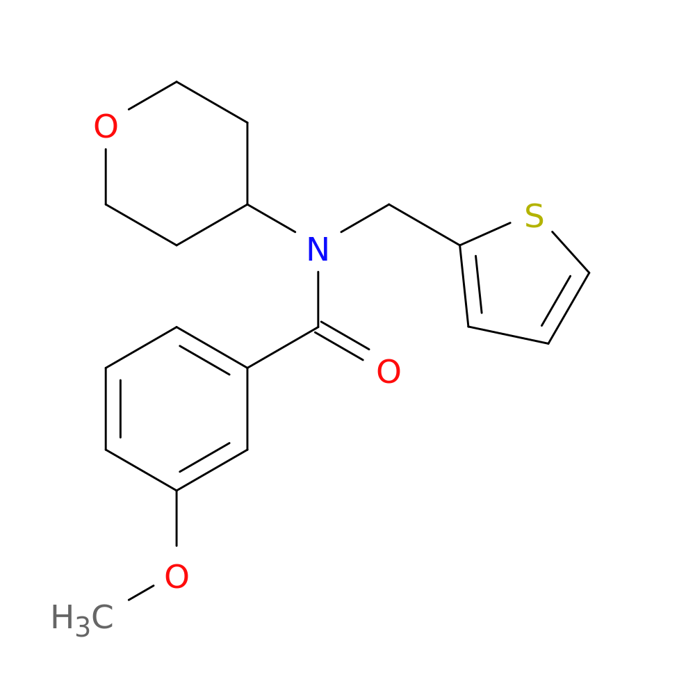 3-methoxy-N-(oxan-4-yl)-N-[(thiophen-2-yl)methyl]benzamide