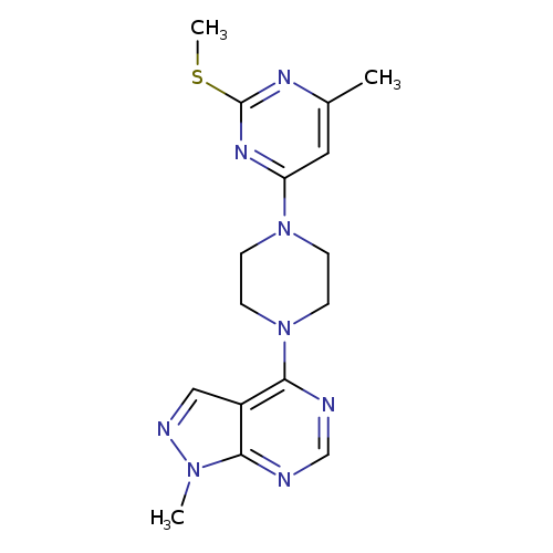 4-methyl-6-(4-{1-methyl-1H-pyrazolo[3,4-d]pyrimidin-4-yl}piperazin-1-yl)-2-(methylsulfanyl)pyrimidine