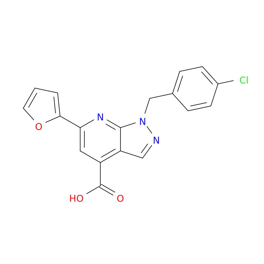 1-[(4-chlorophenyl)methyl]-6-(furan-2-yl)-1H-pyrazolo[3,4-b]pyridine-4-carboxylic acid