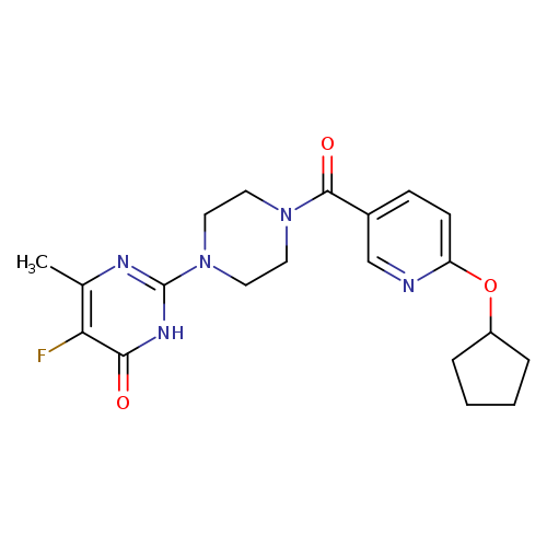 2-{4-[6-(cyclopentyloxy)pyridine-3-carbonyl]piperazin-1-yl}-5-fluoro-6-methyl-3,4-dihydropyrimidin-4-one