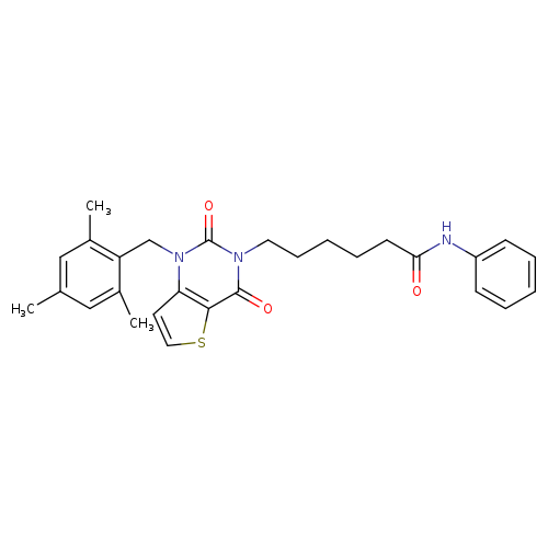 6-{2,4-dioxo-1-[(2,4,6-trimethylphenyl)methyl]-1H,2H,3H,4H-thieno[3,2-d]pyrimidin-3-yl}-N-phenylhexanamide