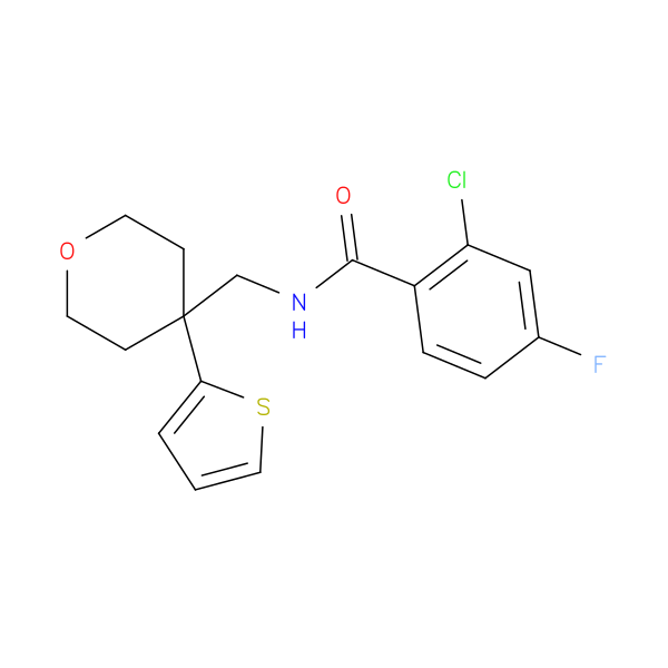 2-chloro-4-fluoro-N-{[4-(thiophen-2-yl)oxan-4-yl]methyl}benzamide