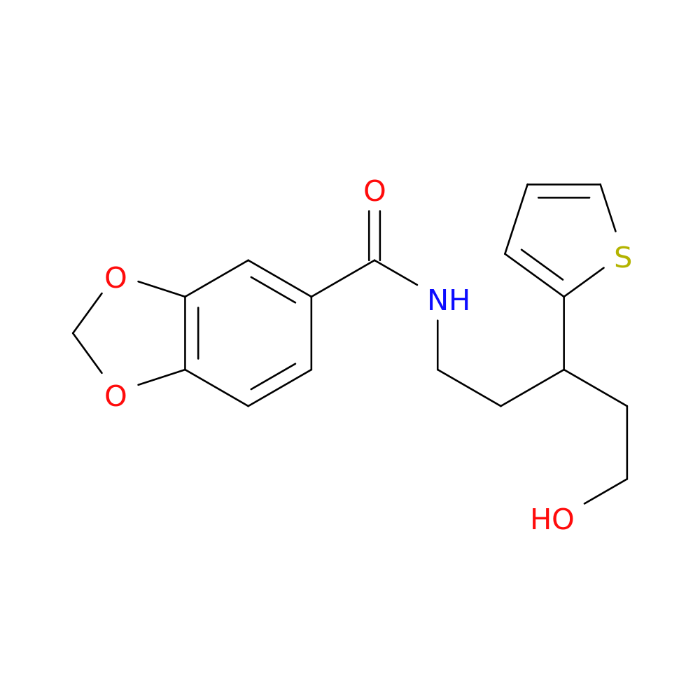 N-[5-hydroxy-3-(thiophen-2-yl)pentyl]-2H-1,3-benzodioxole-5-carboxamide