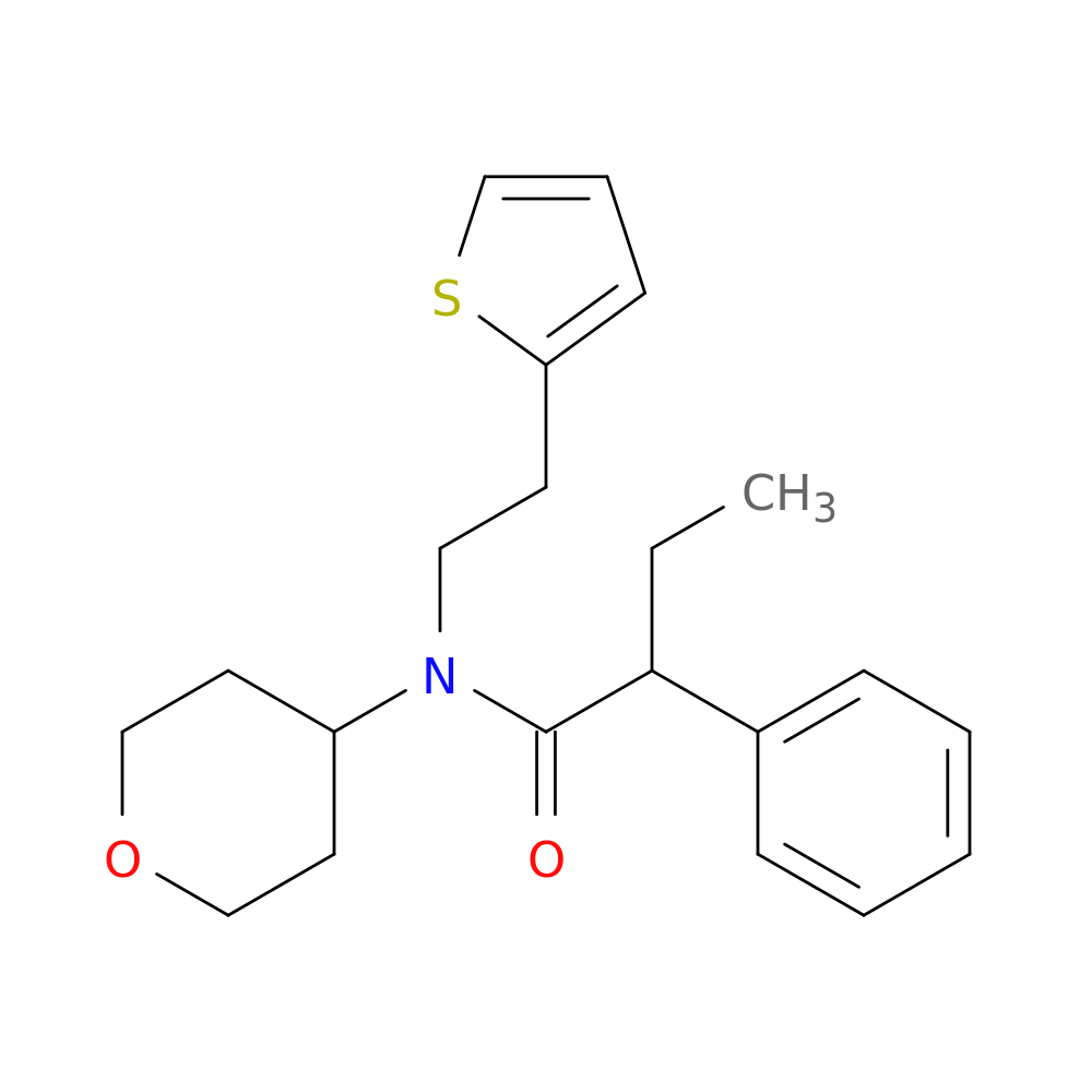 N-(oxan-4-yl)-2-phenyl-N-[2-(thiophen-2-yl)ethyl]butanamide