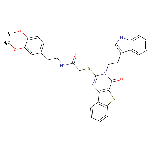 N-[2-(3,4-dimethoxyphenyl)ethyl]-2-({5-[2-(1H-indol-3-yl)ethyl]-6-oxo-8-thia-3,5-diazatricyclo[7.4.0.0^{2,7}]trideca-1(9),2(7),3,10,12-pentaen-4-yl}sulfanyl)acetamide