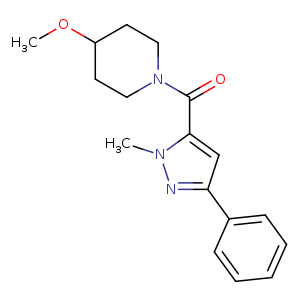4-methoxy-1-(1-methyl-3-phenyl-1H-pyrazole-5-carbonyl)piperidine