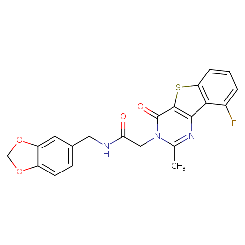 N-[(2H-1,3-benzodioxol-5-yl)methyl]-2-{13-fluoro-4-methyl-6-oxo-8-thia-3,5-diazatricyclo[7.4.0.0^{2,7}]trideca-1(13),2(7),3,9,11-pentaen-5-yl}acetamide